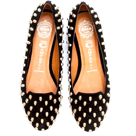 Jeffrey Campbell shull studded Flats size 6 black / gold - Picture 1 of 4